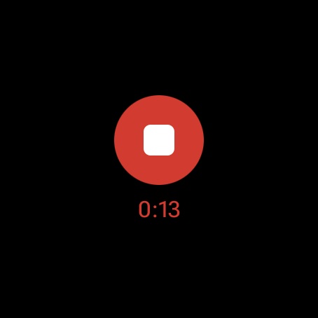 PeaceLingo on a Wear OS watch: one stop button and the recording time, 0:13
